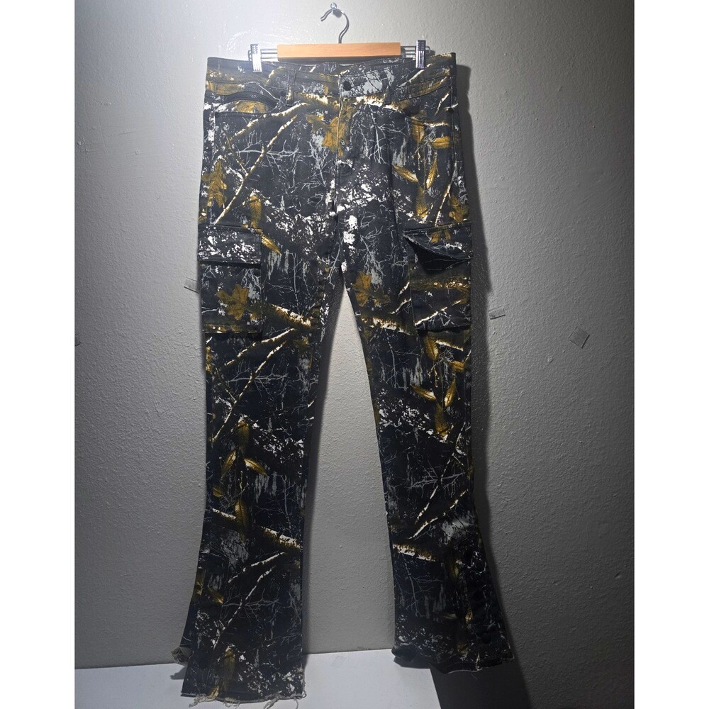 Rockstar Original Men's Camo Flared Stretch Denim Jeans Low Rise Pockets
